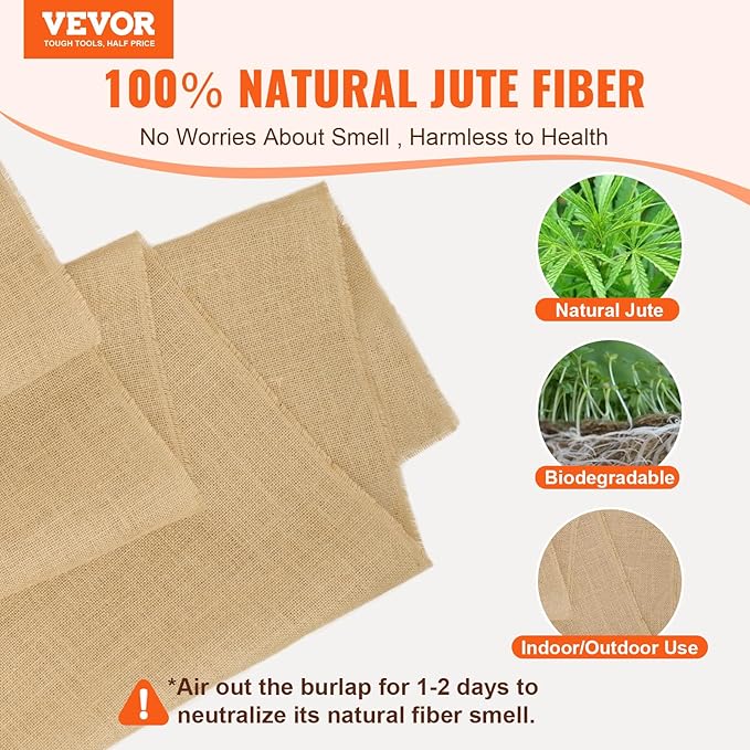 VEVOR Burlap Fabric Roll 40” x 30 ft &amp 45 x 45 High Density Wide Natural Burlap Fabric Rolls Jute Fabric Burlap Tree Wrap Roll for Decor Crafts Wedding Gardening Plant &amp Tree Winter Cov