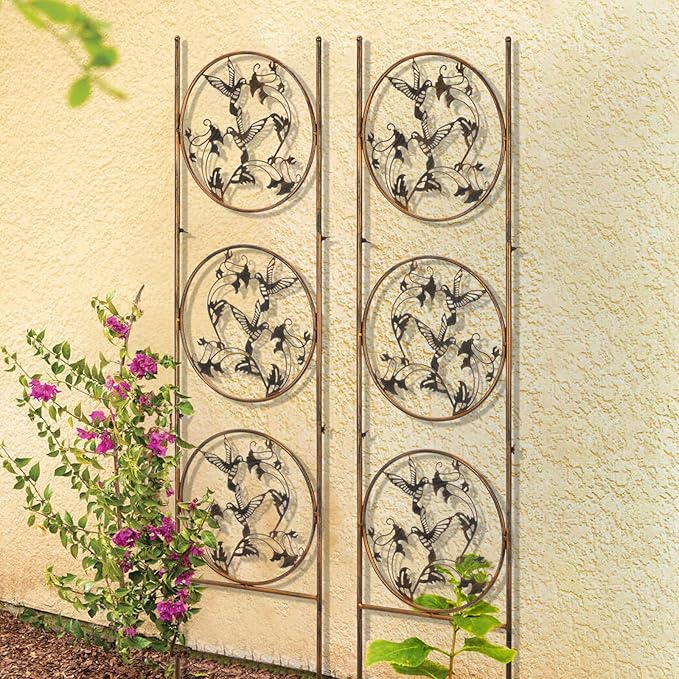 Set of 2 Hummingbird Metal Garden Trellis for Climbing Plants Decorative Vegetables Flowers Vine Trellis for Outdoor Patio 55'' H x 12.4'' W