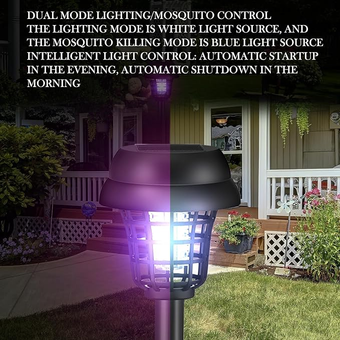 Qualirey 12 Pcs Solar Bug Zapper Outdoor Waterproof Solar Mosquito Zapper Outdoor Solar Powered Mosquito Killer Lamp Lighting Mosquito Repellent Lamp for Patio Yard Garden Insect Purple White Light