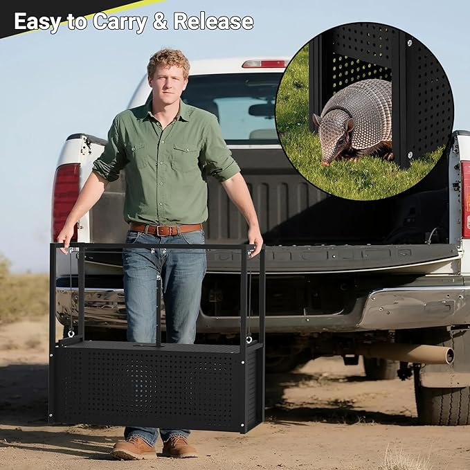 32’’ Armadillo Trap Heavy Duty Steel Live Animal Trap Humane Catch &amp Release for Armadillos Raccoons Cats Skunks &amp Other Medium-Sized Wildlife