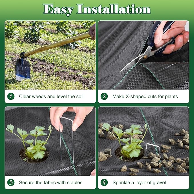 FEED GARDEN 3FT x 100FT Landscape Fabric Weed Barrier Fabric Heavy Duty Weed Control Mat Weed Blocker Ground Cover Geotextile Fabric for Gardening with 20 U-Shaped Stakes (2 Pack 3x50FT)