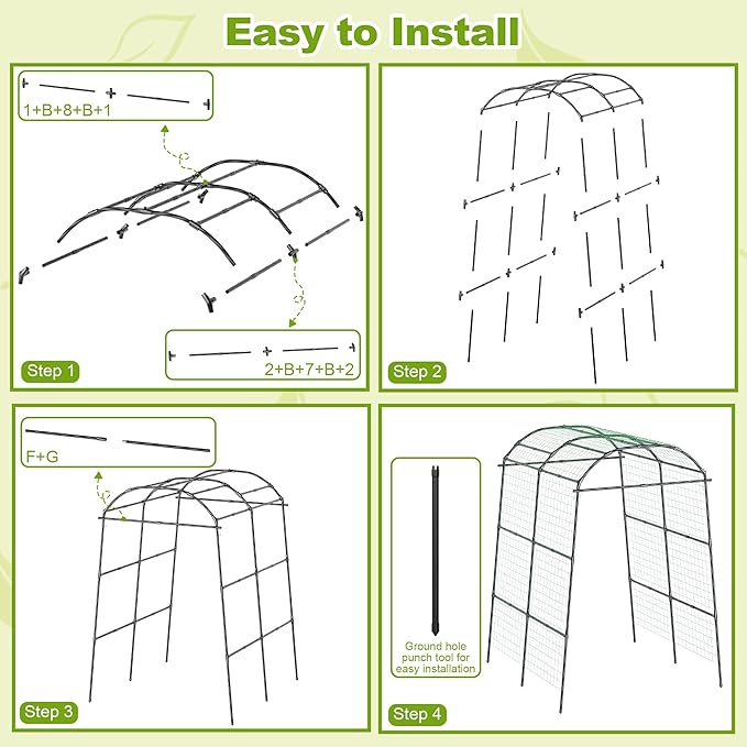 Miory Garden Arch Trellis for Climbing Plants Outdoor Cucumber Trellis for Raised Bed Steel with UV-Resistant PE Coated Plants Support Trellis (71 x 83 Inch)