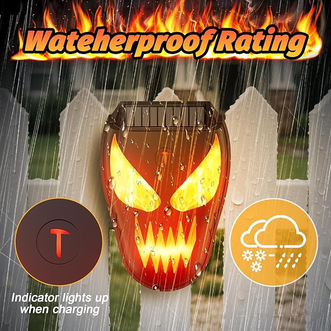 Solar Coyote Deterrent Predator Lights - Nocturnal Animal Repeller with Flame LED Flashing Lights for Chicken Coop Yard &amp Garden Protection Against Raccoons Foxes Deer Skunks Hawks 4 PCS