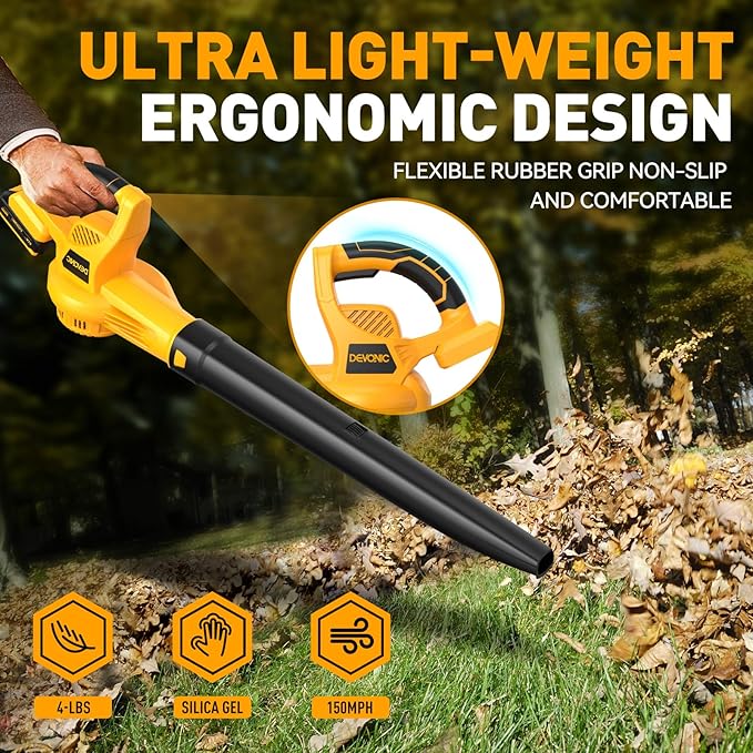 DEVONIC Leaf Blower Cordless 21V Electric Cordless Leaf Blower with 2 Batteries and Charger150MPH for Lawn CarePatio Garden House Depot (Medium Cordless Leaf Blower)