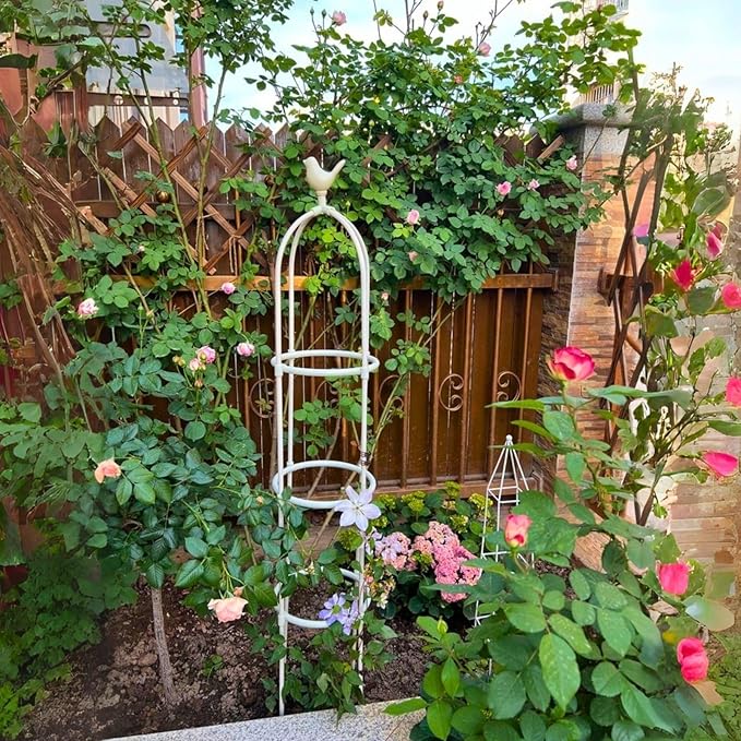 Garden Trellis for Climbing Plants Outdoor Garden Obelisk Trellis Metal for Climbing Vegetables 3.77ft 4.1ft 5.41ft 6.73ft Tower Obelisk Plant Support Shelf Clematis Jasmine(White36 x 125cm/1.18 x
