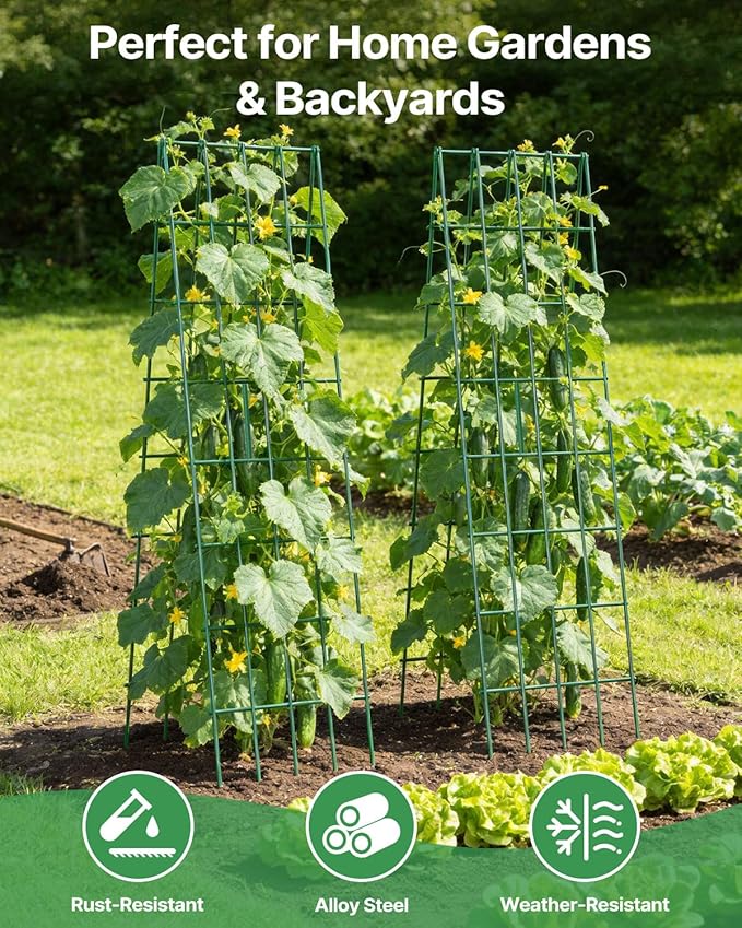 Suteck Cucumber Trellis 39.2 2 Pack A-Frame – Foldable Metal Garden Trellis for Cucumbers Peas Beans &amp Climbing Plants No Assembly Required Plant Support Ideal for Raised Beds Patios &amp B