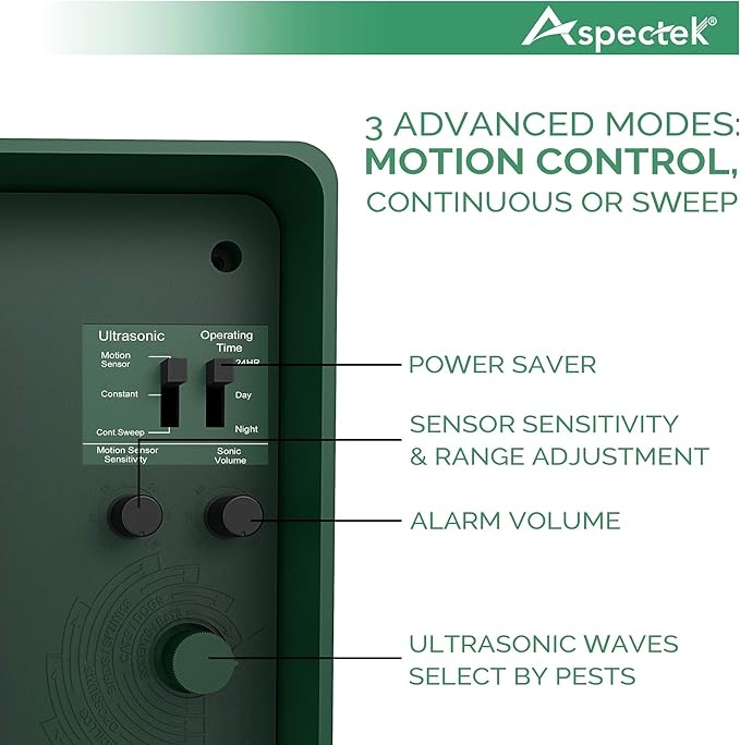 ASPECTEK Includes AC Adapter Extension Cord Pest Repeller Yard Sentinel 2 Pack Outdoor Ultrasonic Animal Control Green Sound Frequency:15 kHz -18 kHz