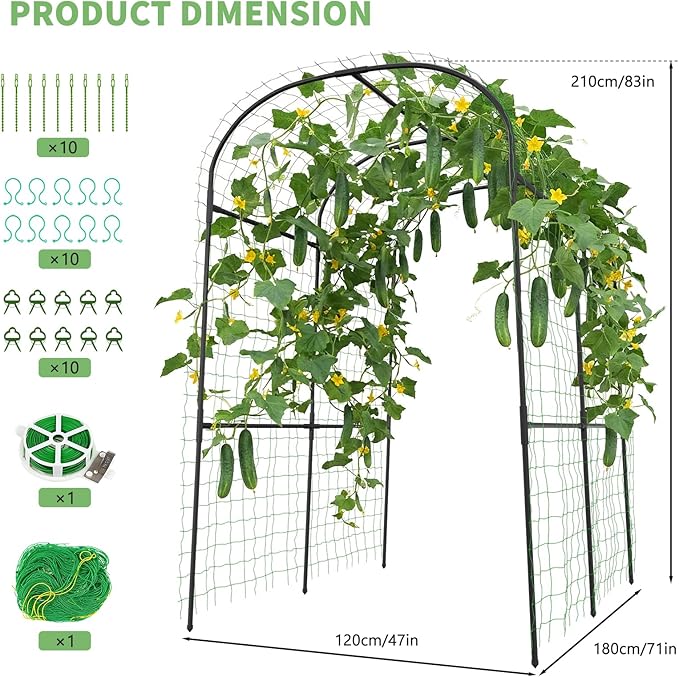 DoCred Tall Garden Arch Trellis for Climbing Plants 83 Inch Tall Metal Plant Support Trellis Archway for Climbing Vine Vegetable/Fruit/Flower Outdoor Yard Lawn Garden Arch Tunnel Trellis