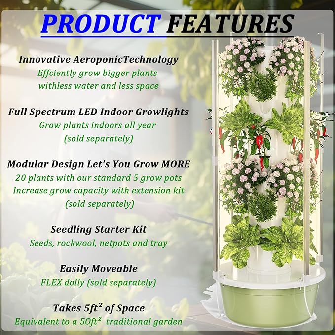 Hydroponics Growing KitsHydroponics Tower with Led Grow LightDIY Tower Hydroponic Growing System Indoor Soilless Vegetable Planting Hydroponic System 7layers