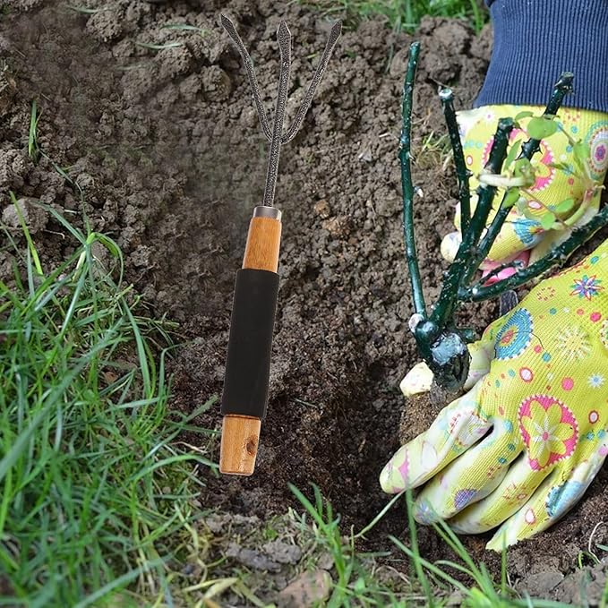 5pcs Garden Tool Set with Ergonomic Hand Trowels and Rake Practical Outdoor Planting Shovels with Storage Rack for Gardening and Lawn Care
