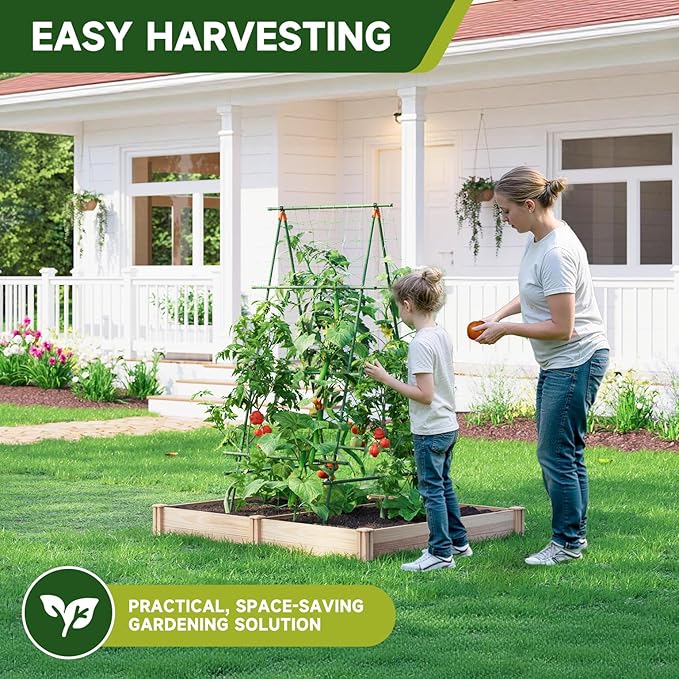 HIRALIY A Frame Cucumber Trellis for Climbing Plants Outdoor 57 x 31 Heavy Duty Metal Garden Trellis Rustproof Plant Support for Tomato Grape Bean Raised Bed and Vegetable Gardens Green