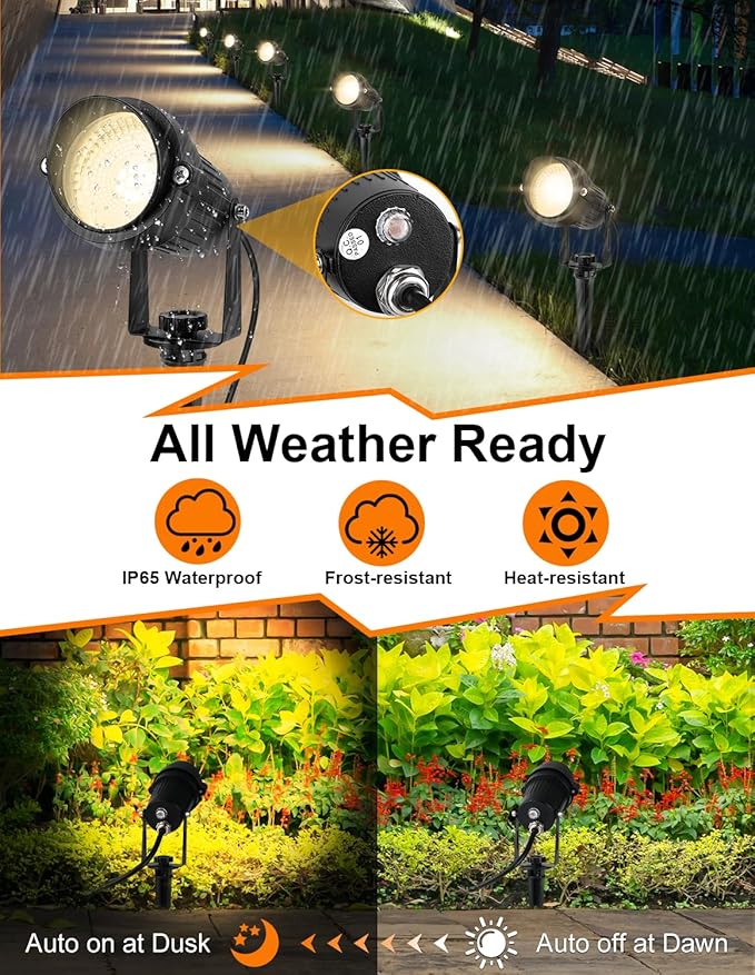 Dusk to Dawn Outdoor LED SpotlightOutdoor Landscape Lighting with Photocell Sensor 3000K Warm White Waterproof Spot Lights for Yard Flag Pole House Garden Tree(2 Pack)