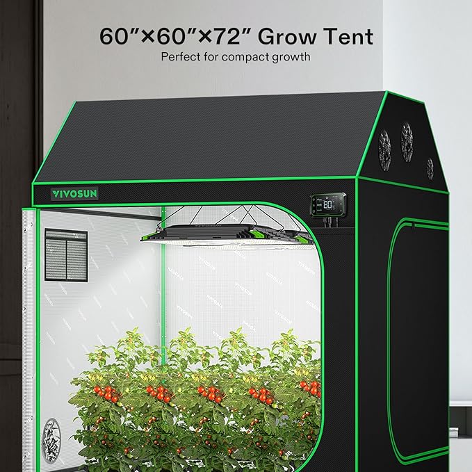 VIVOSUN R556 5x5 Grow Tent 60x60x72 Roof Cube Tent with Observation Window and Floor Tray for Hydroponics Indoor Plant for VSF6450
