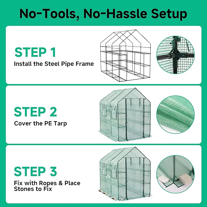 SUNGIFT Greenhouse for Outdoors 56 x 85 x 77 Inch Walk-in Outdoor Greenhouses Portable Green House 3 Tiers 20 Shelves for Garden Patio Backyard Green