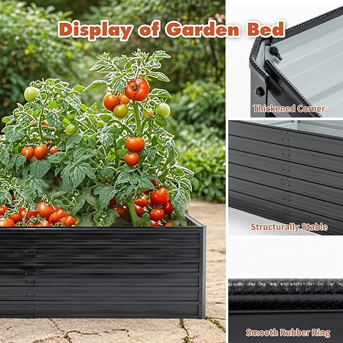 Galvanized Raised Garden Bed Kit Outdoor 8x4x2 FT Metal Planter Boxes Set Large Rectangle Planters Garden Vegetable &amp Flower Beds for Herbs Fruits Planting Backyard Patio (8X4X2FT)
