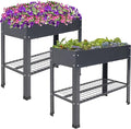 Sunnydaze Galvanized Steel Raised Garden Bed - Set of 2 Elevated Planter Boxes - Individual or Connected Use - Features Lower Storage Shelf – Dark Gray