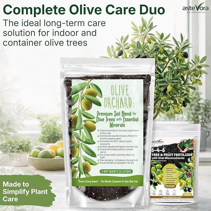 Complete Olive Care Duo – Olive Tree Potting Mix (5 quarts) Indoor Plant Soil &amp Olive Tree Fertilizer (1/2 Quart)