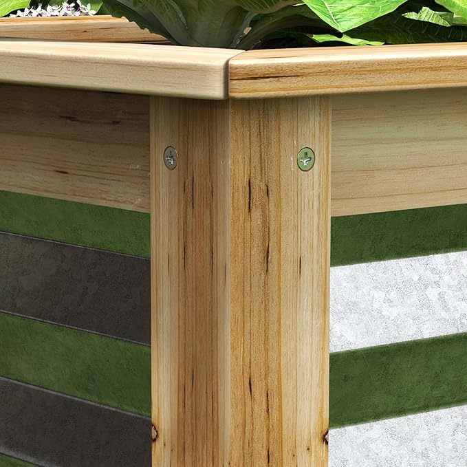 Raised Garden Bed Kit Outdoor Planter Box Galvanized Metal Reinforced with Wood Stock Tank for Growing Flowers Herbs and Vegetables