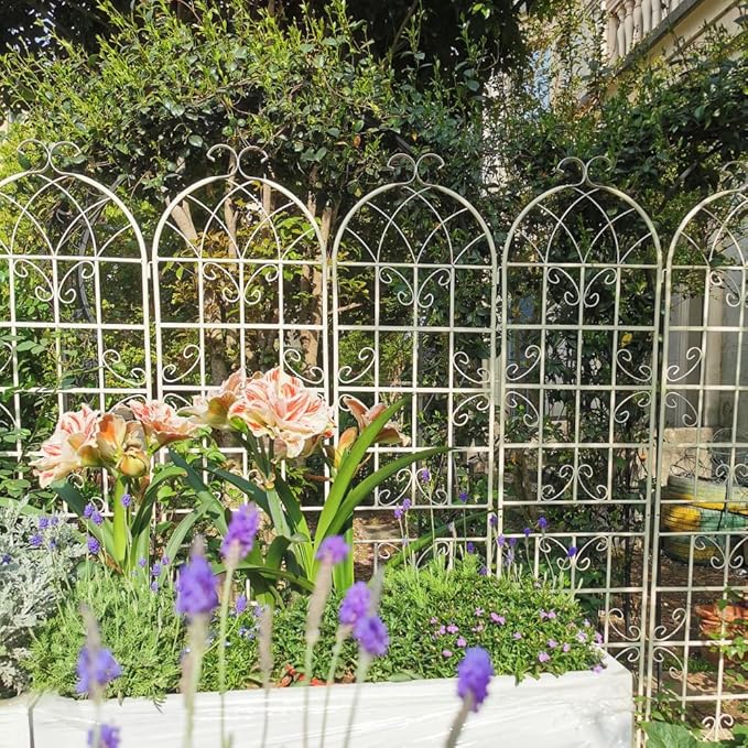 Sturdy Metal Garden Trellis for Climbing Plants – Rust-Resistant Outdoor Plant Support with Decorative Lattice Design (2 Pack-Cream White)