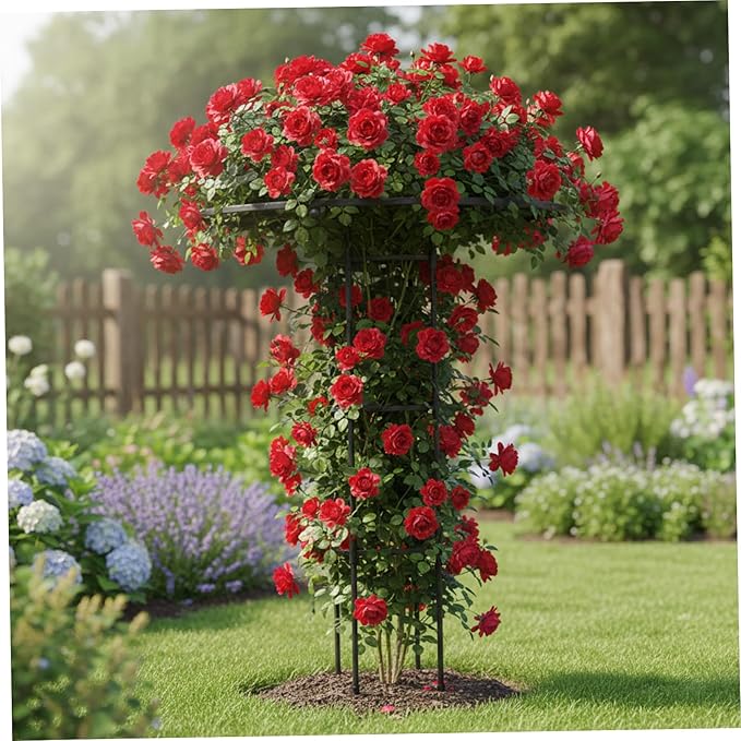 Garden Obelisk 47 Inch Stackable Plant Trellis with Umbrella Design Metal Flower Trellis Plant Support for Outdoor Potted Vines Roses and Vegetables