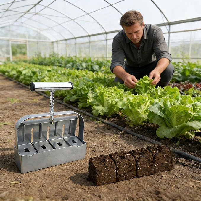Soil Block Maker Steel Manual Compactor 2-Inch Gardening Block Tool Planting Transplanting Propagator Sturdy Starter Tray Accessory for Home Garden Greenhouse Use