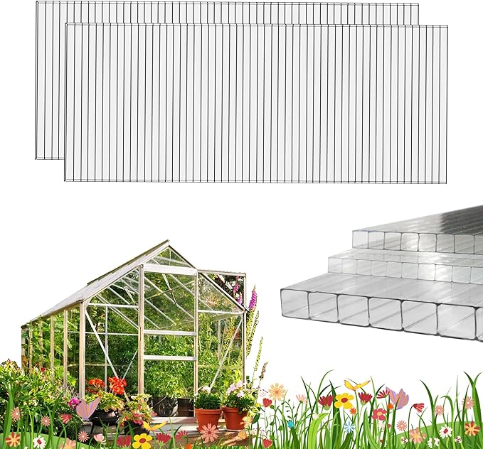 6 PCS 2' x 6' x 0.24'' Polycarbonate Greenhouse Panels Twin-Wall Polycarbonate Panels Impact Resistance Clear Sheets Greenhouse Panels UV Protection Waterproof for Garden and Greenhouse
