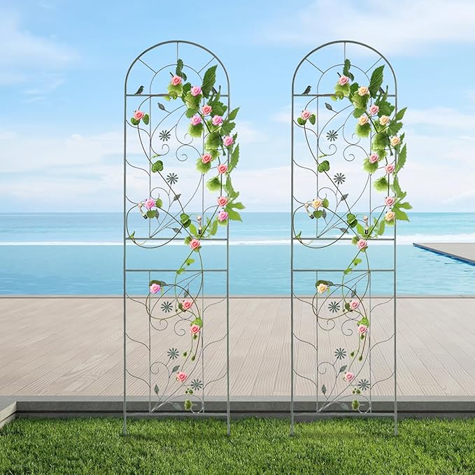 2 Pcs Metal Garden Trellis 20x83 Inch Tall Trellis for Climbing Plants Outdoor Grape Cucumber Trellis Decorative Flower Climbing Fences for Patio Lawn (Green)