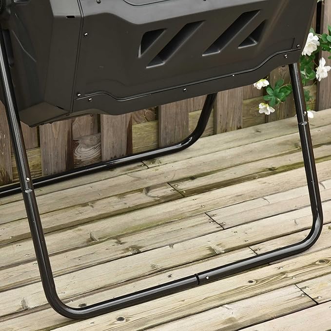 Compost Bin Outdoor 43 Gallon Dual Chamber Tumbling Composting with Sliding Doors Large Compost Tumbler Compost Bin for Garden Kitchen and Yard Waste Black+Green