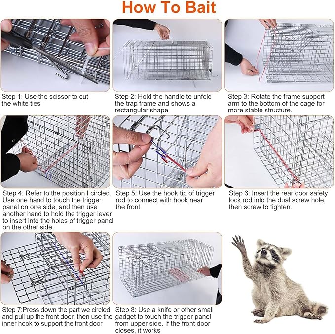 Large Live Animal Cage Trap 30.5x11.8x11Inches Humane Cat Trap for Stray Cats Heavy Duty Foldable Raccoon Traps Humane Catch &amp Release Live Traps for Gopher Opossum Skunk