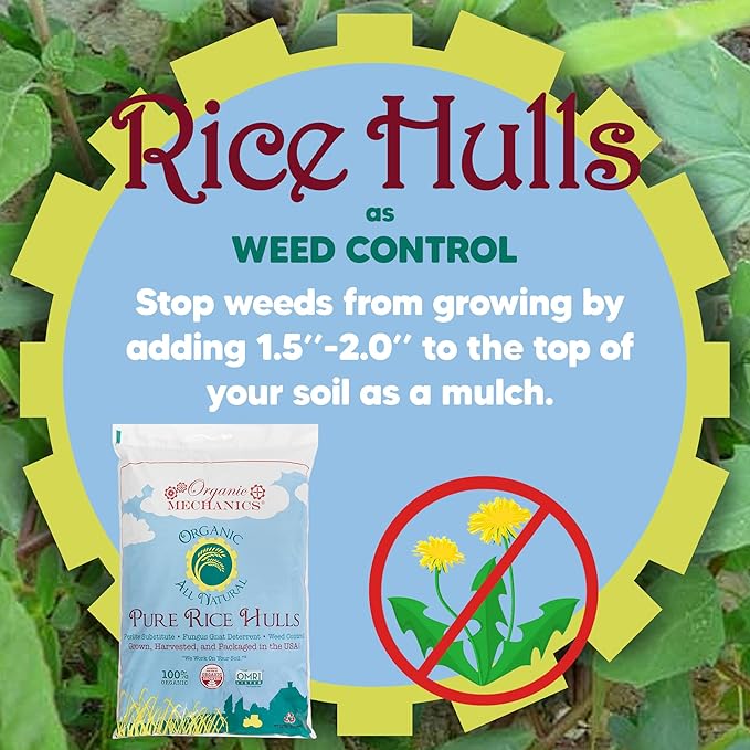 Organic Mechanics Pure Rice Hulls 2 Cu Ft - Sustainable Alternative to Perlite - Enhances Drainage Porosity and Air Space - Eco-Friendly