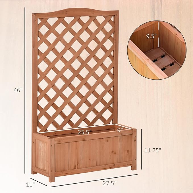 Outsunny Wooden Raised Garden Bed with Trellis 46 Planter Box to Grow Vegetables Herbs and Flowers for Backyard Patio Brown