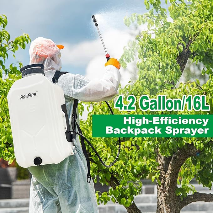 Battery Powered Backpack Sprayer 4 Gallon Powerful Electric Garden Sprayer with 12V Rechargeable Battery Telescopic Wand with Trigger-Lock and 4 Mist Nozzles (Charger Included)