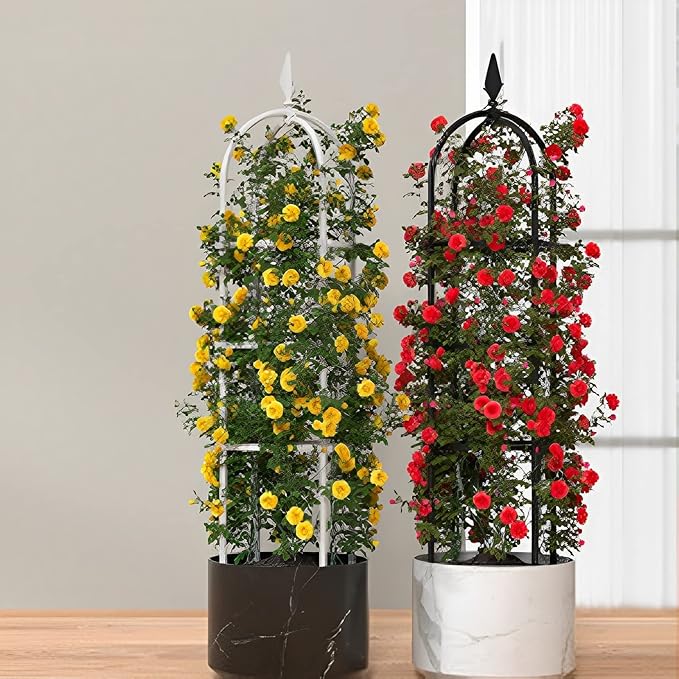Garden Obelisk Potted Plant Stand Tomato Cage Garden Trellis for Climbing Plants Patio Backyard Flowers Black/White (Color : White Size : 150x35cm)