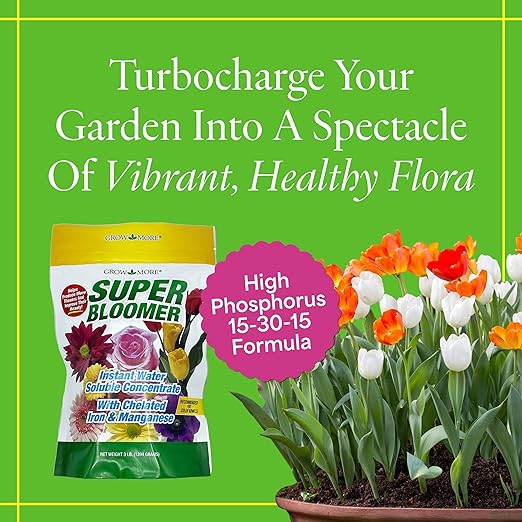 Grow More Super Bloomer 15-30-15 Fertilizer - 3lbs of Flower Fertilizer Bloom Booster for More Colorful Blooms &amp Blossoms - Flower Food for Flowers of All Types with Chelated Iron &amp Manganese