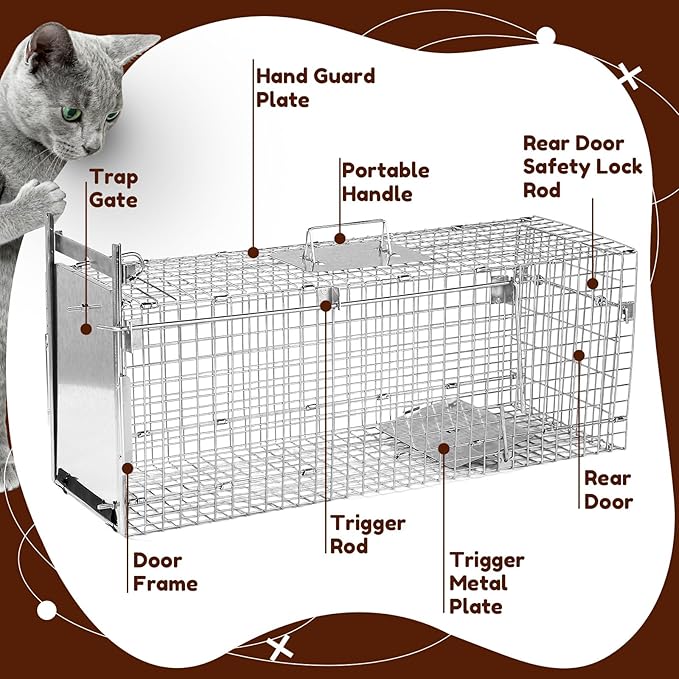 32 Inch Animal Trap CageFolding Live Animal Trap Cage for Stray CatsRaccoonsArmadillos and Rabbits