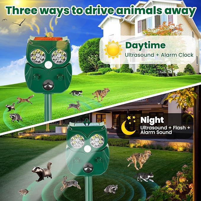 2 Pack Ultrasonic Animal Repellent Outdoor Deer Repellent Outdoor Solar Deer Repllent Devices Animal Deterrent Scare Raccoon Cat Rabbit Dog