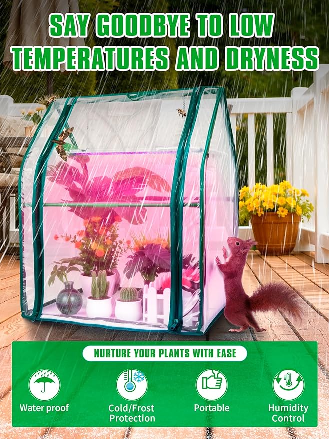 Mini Green House with Grow Light Mini Greenhouse Indoor 15W Full Spectrum Plant Lights &amp Timer for Seed Starter Tray Indoor Outdoor Plants 24x16x20