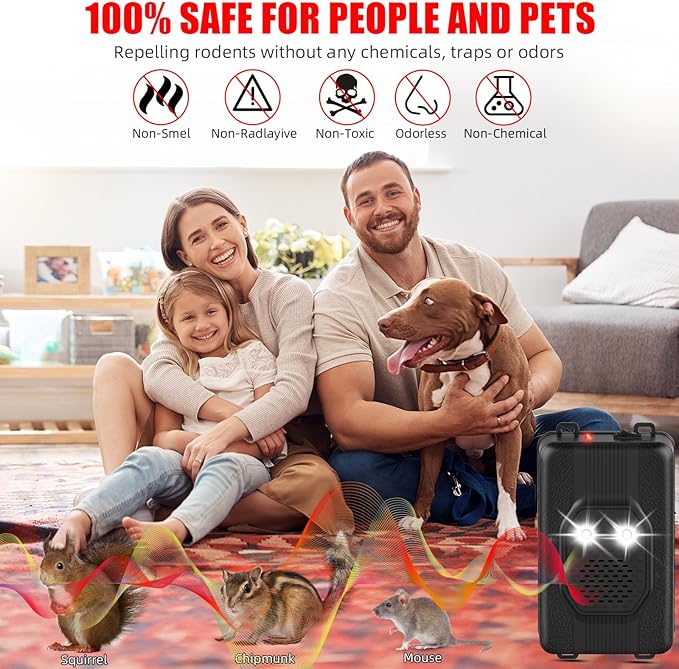 2 Pack Rodent Repellent for Car EnginesMouse Repellent for Cars Engine LED Light Deterrence and Ultrasonic Repellent Plug in&ampBattery Powered Suitable for Cars Garages Warehouses