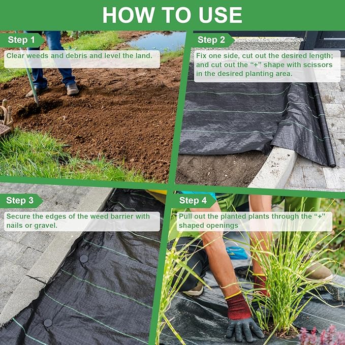mupera 3x300FT Weed Barrier Fabric - 3.8oz Pro Grade Black Ground Cover UV-Resistant Woven PP Fabric for Driveway/Garden Commercial Strength No Weeds Guarantee