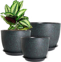WOUSIWER Plant Pots 10/9/8 inch Set of 3 Modern Decorative Plastic Planters with Drainage Holes and Saucers for House Plants Indoor Flowers Plants Black with Green Speckles