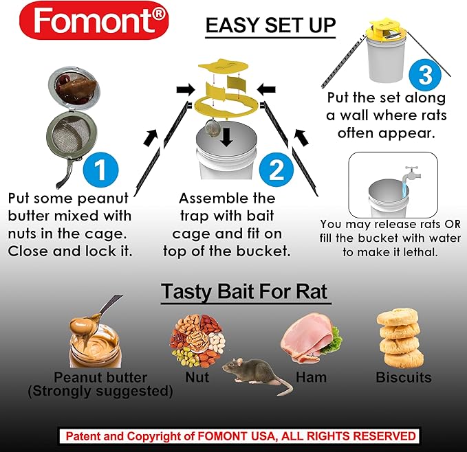 2025 New Improved Bucket Lid Mouse Trap Rat Trap-Metal Bait Cage-Automative Reset-5 Gallon Bucket Fit