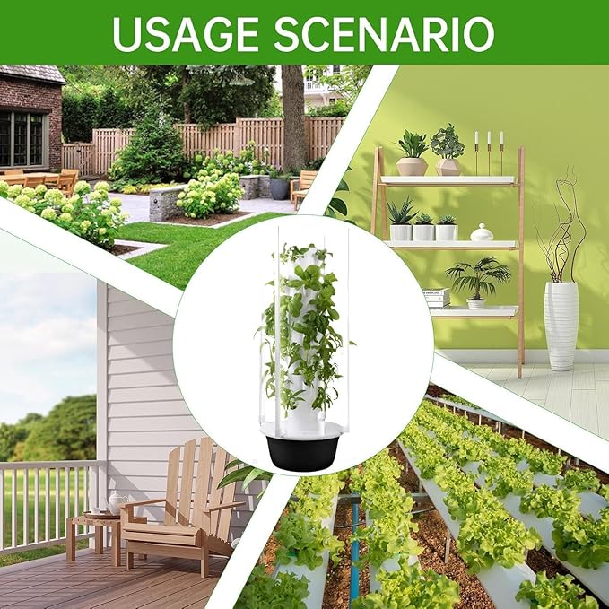 Auto Water Circulate Hydroponics TowerSoilless Cultivation Vertical Tower Farming Garden PlanterHydroponics Growing Towerwith Water Circulation and Automatic Timer green-9layers+plantlight