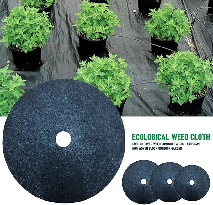 Non-Woven Tree Mulch 10pcs Mulch Orchard Ground Cover Barrier Mat Weed Control Fabric Landscape Round Tree Non Woven Block Outdoor Garden Tree Mulch Mats(27x4cm)