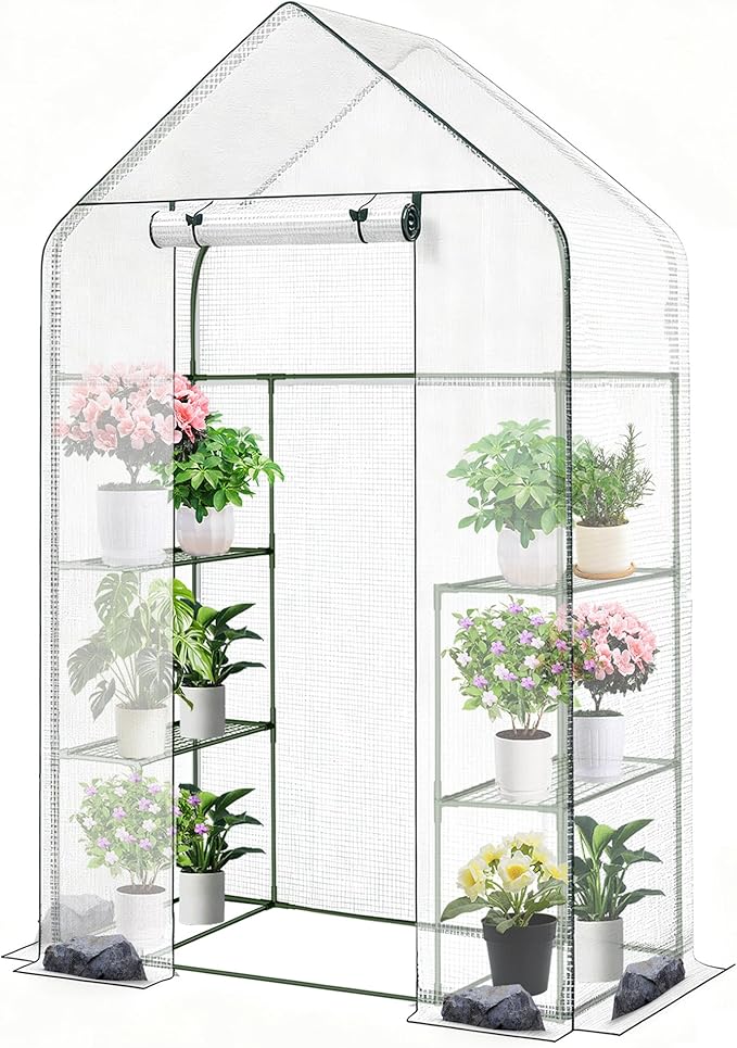 Twira Greenhouse for Outdoors 55.1 x 27.6 x 78.7 Walk in Plant Greenhouses Heavy Duty with Thicken PE Cover 3 Tiers 8 Shelves Greenhouse Plastic Portable Green House for Outside Patio Garden