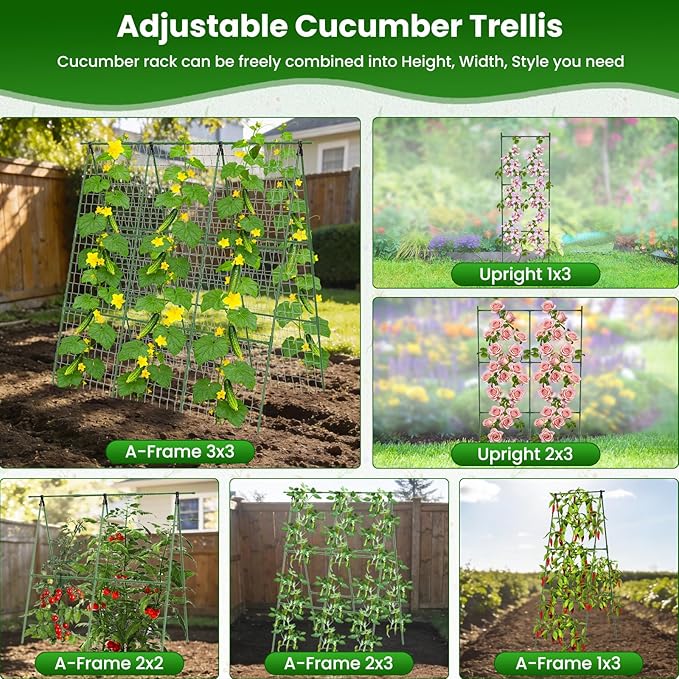Cucumber Trellis for Raised Bed 32 L x 48 H A-Shape 2 Pack 11mm Garden Trellis for Climbing Plants Outdoor Metal Arch Trellis for Vegetables Plant Support for Tomato Pea Zucchini Grape Flowers