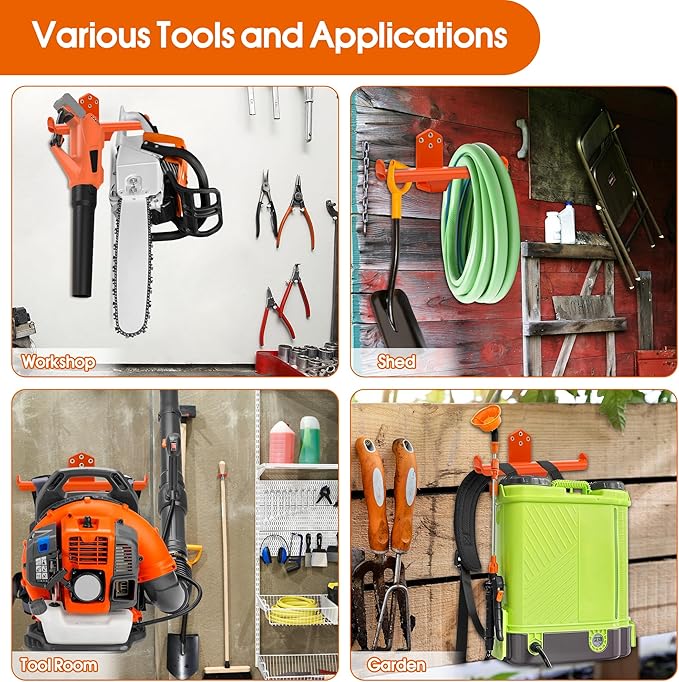 2 Pack Backpack Leaf Blower Wall Mount Backpack Sprayer Hanger Heary Duty Rubber Coating Chainsaw Rack Garage Organization Storage Accessories