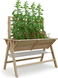 GarveeHome 52x30x54 in Raised Garden Bed with Legs Elevated Wooden Raised Planter Box with Vine Climbing Trellis Outdoor Standing Growing Bed for Growing Vegetables Flowers Herbs