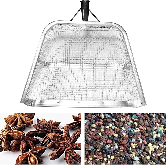 Garden Sieve Soil SpadeSoil Sifter Gardening Lawn Filter Sieve Riddle Sieve Tool Agricultural Filter for Bonsai Compost Dirt 37x44cm Mesh 0.4cm
