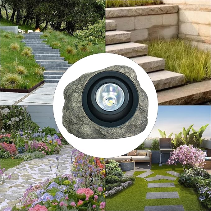 Solar Garden Rock Lights Outdoor LED Waterproof Spotlight Outside Led Garden Spot Lights Decorative Stone Light for Yard Patio Walkway Pathway(Dark Grey)