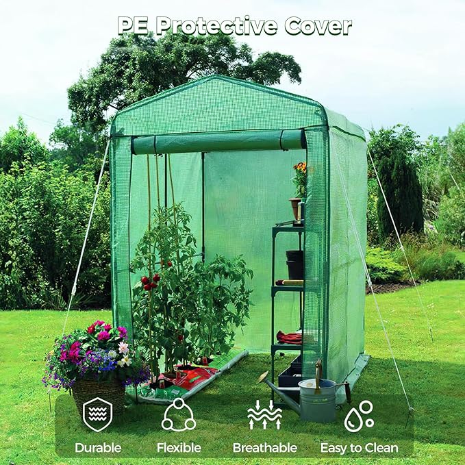 yeesport 56x56x76Inch PE Cover for Walk-in Greenhouse with Roll-Up Zip Panel Door PE Replacement Cover for Gardening and Growing Plants Outdoors with Front Roll-Up Zipper Entry Door